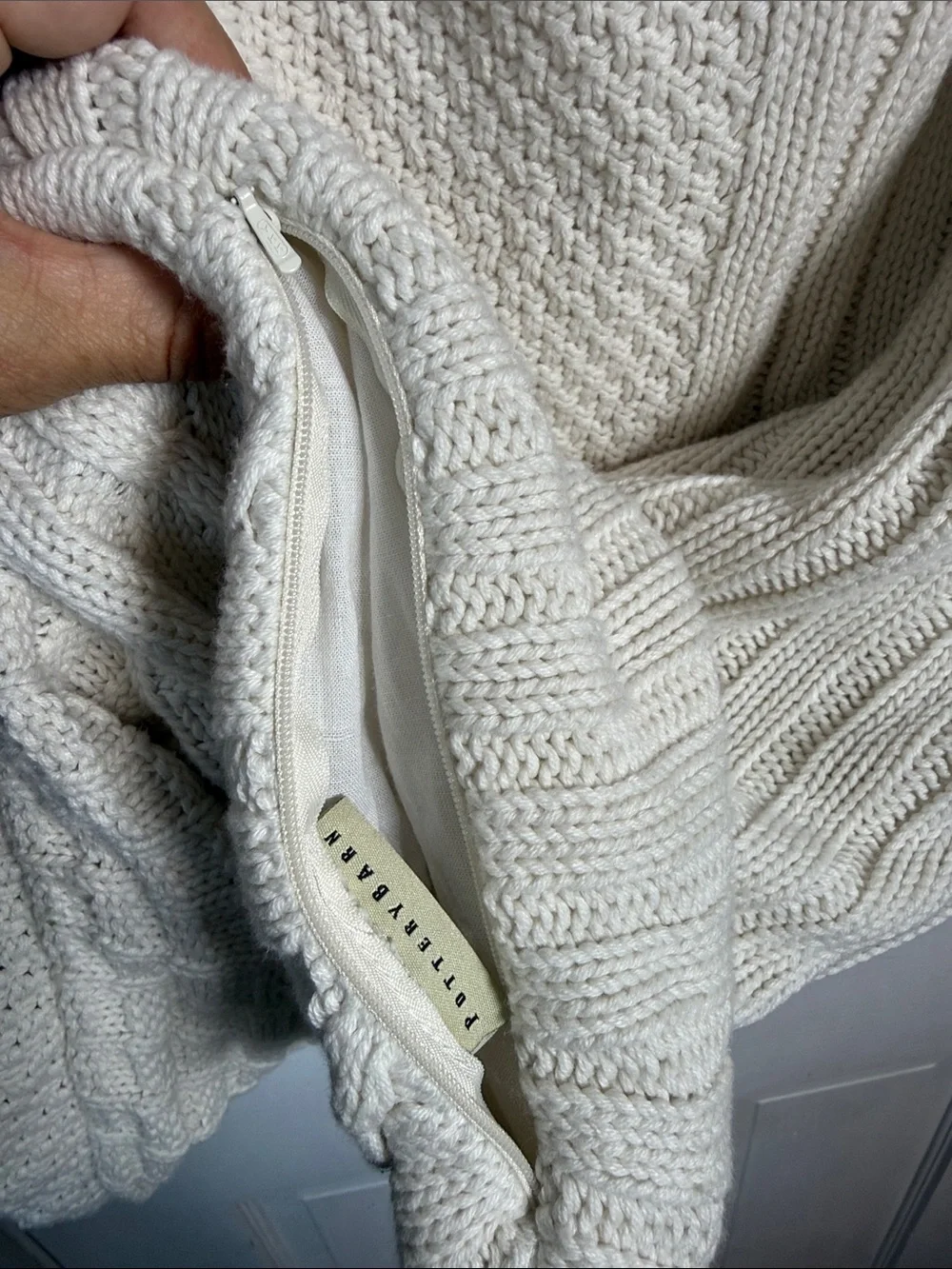 Pottery Barn Sweater Knit Ivory Cream Pillow Cover 26” Square M-414